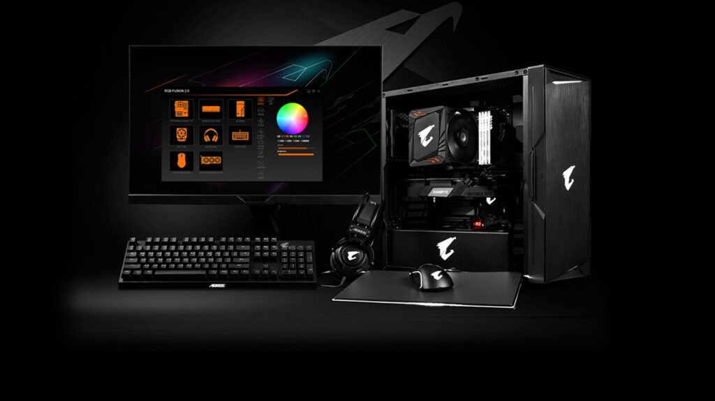 Gigabyte AORUS RGB Fusion official press photo gaming desk setup