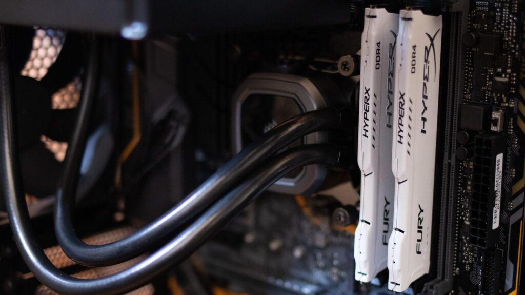 HyperX Fury DDR4 sticks installed in a gaming PC