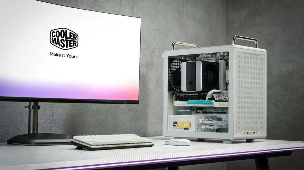 Cooler Master Qube 340 white desk setup