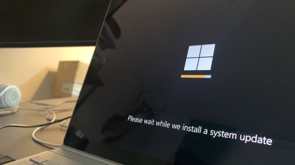 Windows laptop installing a system update