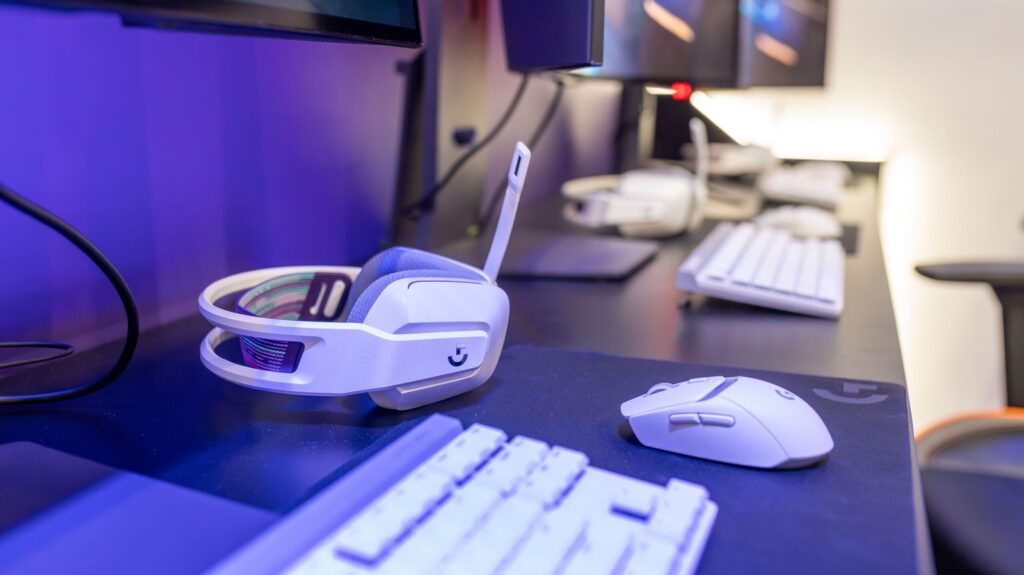 PC headset and audio setup on a desk
