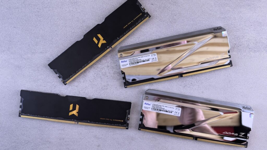 DDR5 RAM kits on a table