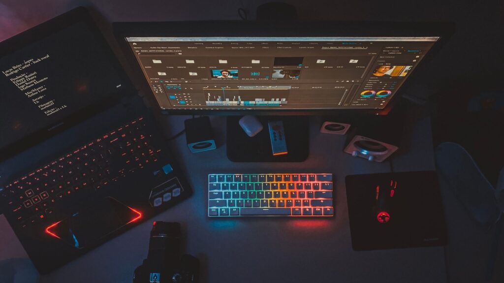 PC desk setup from above Pexels