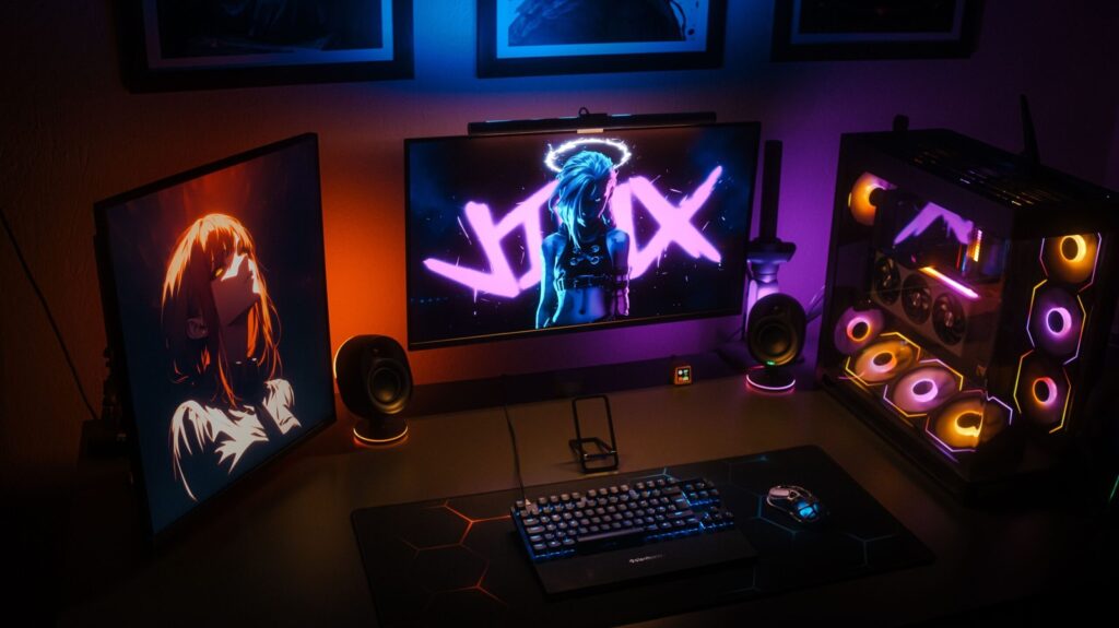 RGB gaming desk and monitor setup