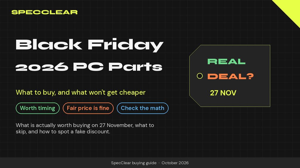 Black Friday PC parts 2026: SpecClear graphic with a price tag reading real deal and 27 Nov
